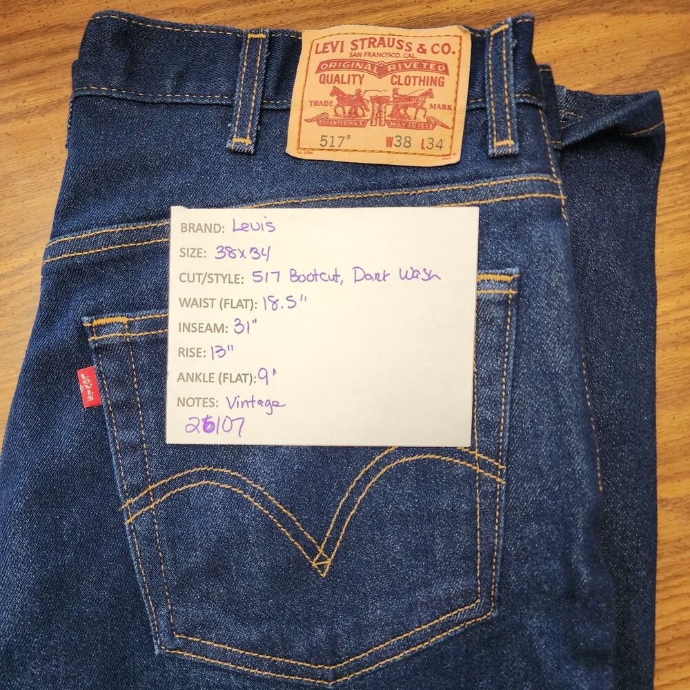 Levis 517 Bootcut Jeans Mens 38x34 (actual 31) Dark Wash Denim Classic Western - Picture 8 of 8